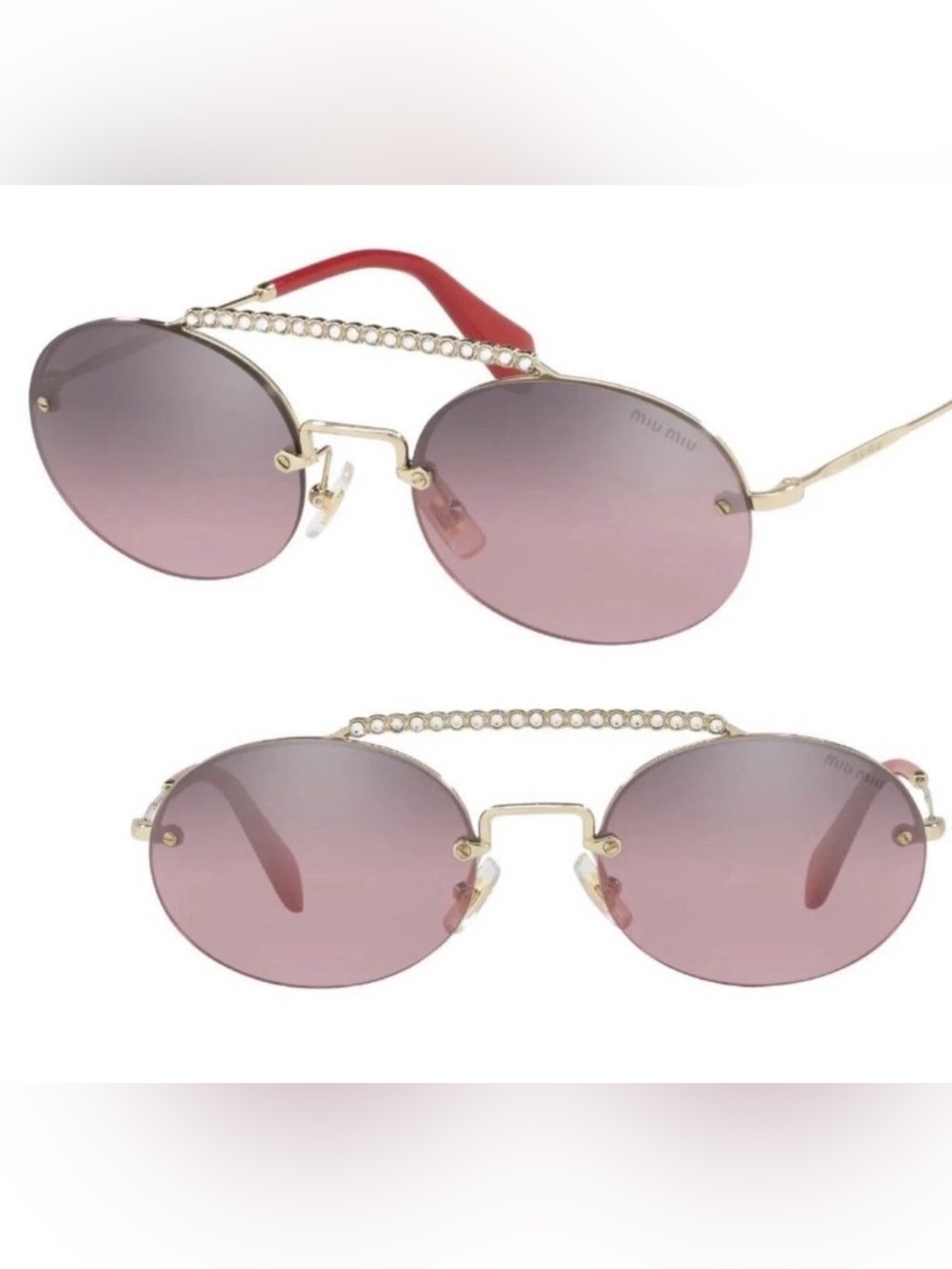 Miu Miu Pink Gradient Round Sunglasses with Crystal Bar